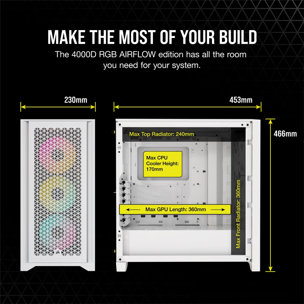 מארז למחשב לבן CORSAIR 4000D RGB Airflow Mid Tower – תמונה 4