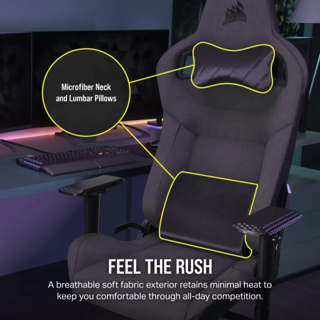 כיסא גיימינג בד CORSAIR T3 RUSH 2023 Fabric Charcoal/Grey – תמונה 4