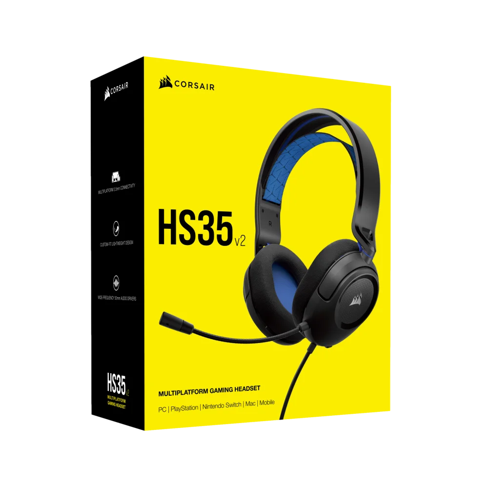 אוזניות גיימינג כחול CORSAIR HS35 v2 Multiplatform – תמונה 3