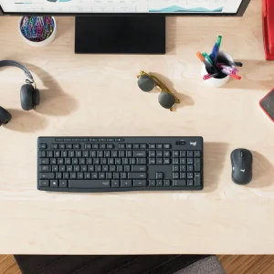 logitech מקלדת ועכבר אלחוטיים Logitech MK295 Silent בצבע אפור בעברית ואנגלית