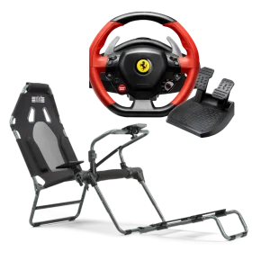 באנדל הגה Ferrari 458 Spider מבית Thrustmaster ומושב GTLite Carbon Grey מבית Next Level Racing